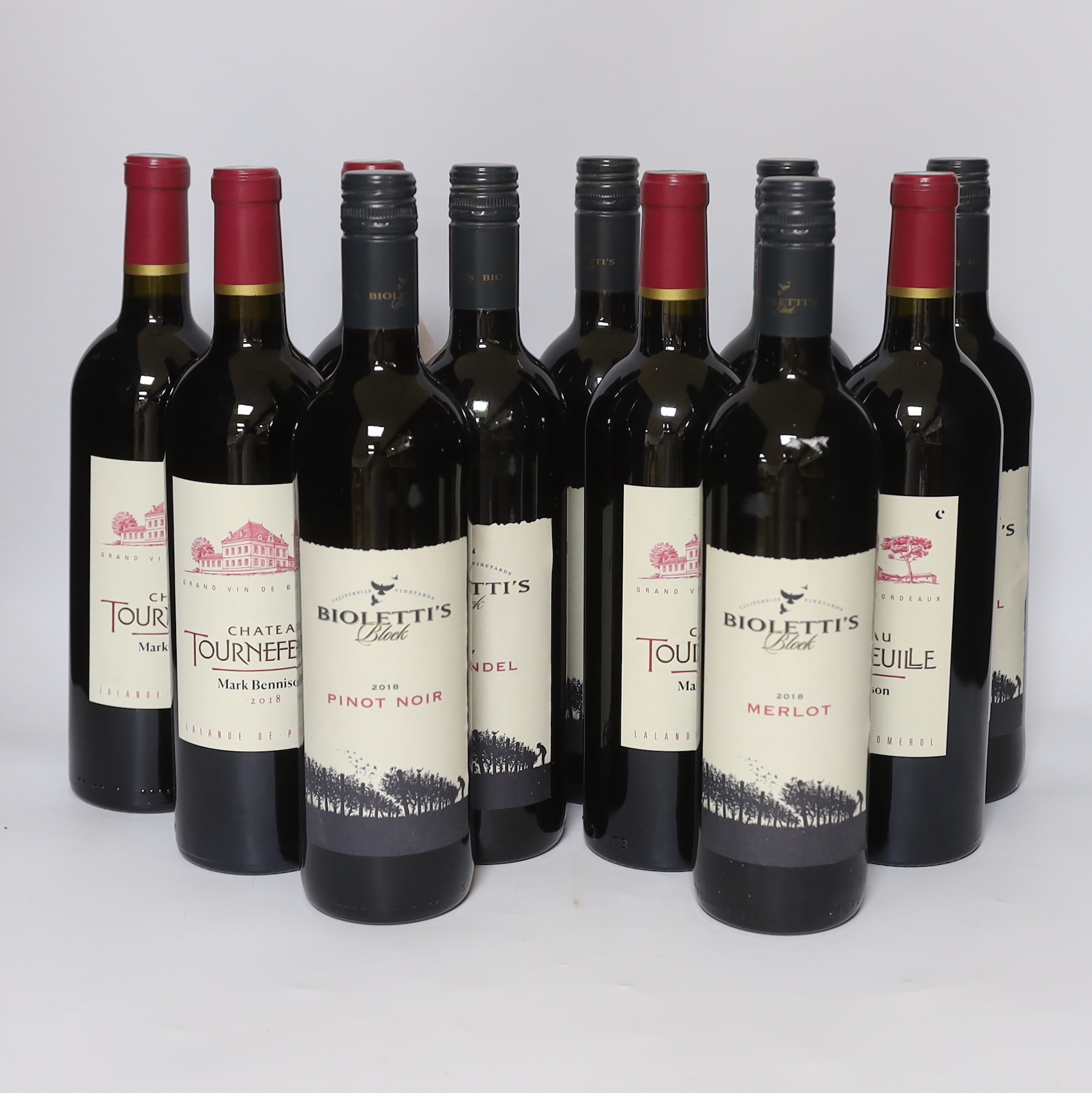 Six bottles of Bioletti’s Block Zinfandel 2017 and six bottles of Chateau Tournefeuille 2018